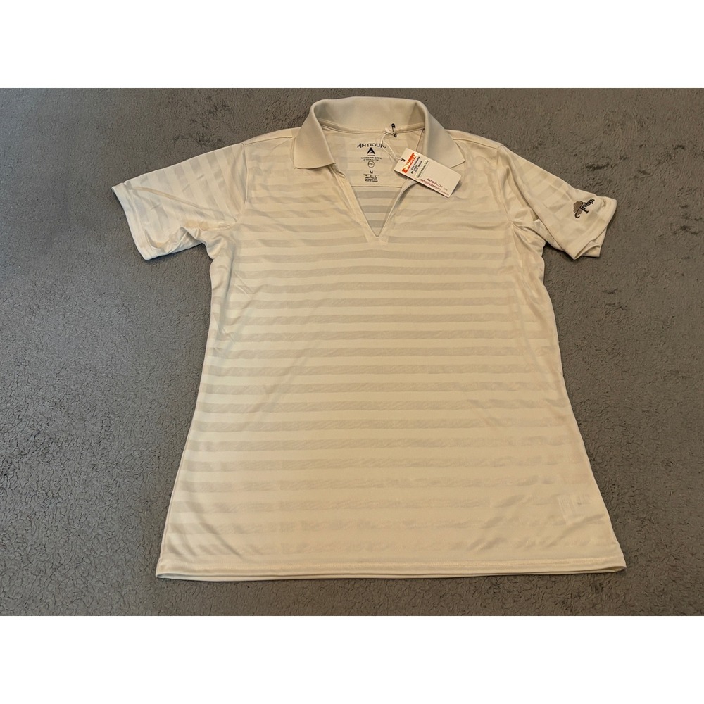 Antigua Womens Champion Golf Polo Shirt Birch Cream Tonal Stripe Treetops Size M